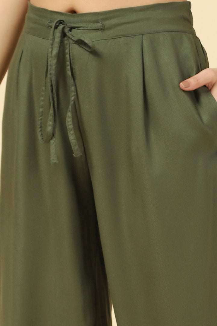 Olive Green Solid Twill Palazzo