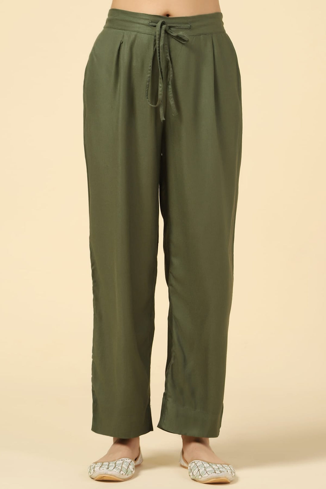 Olive Green Solid Twill Palazzo