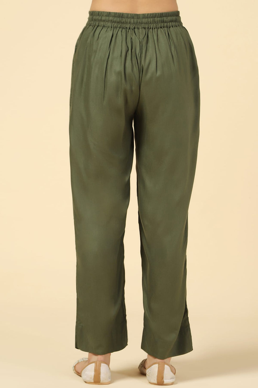 Olive Green Solid Twill Palazzo