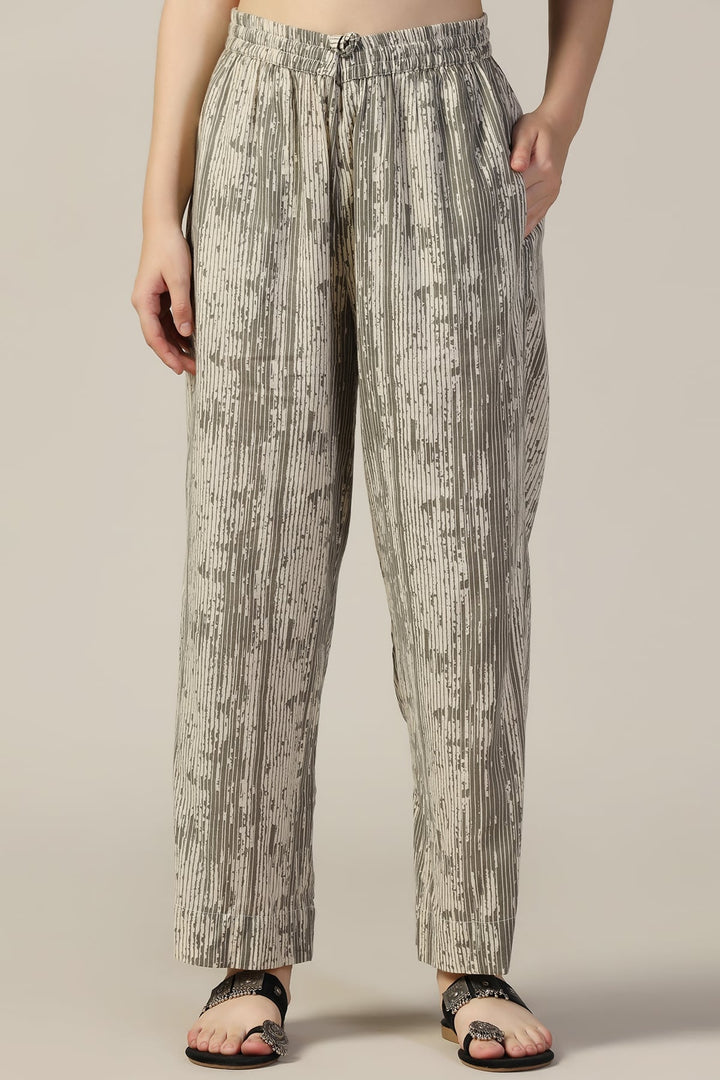 Grey Printed Cotton Cambric Palazzo