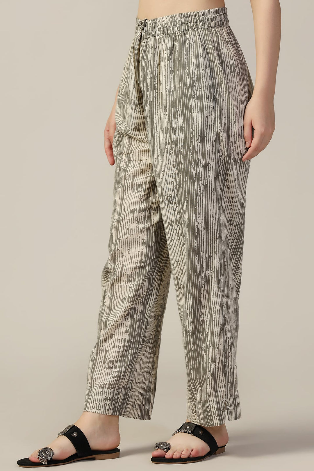 Grey Printed Cotton Cambric Palazzo