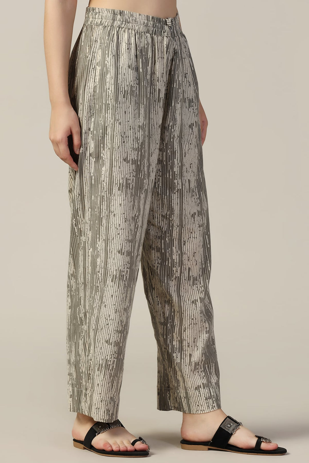 Grey Printed Cotton Cambric Palazzo