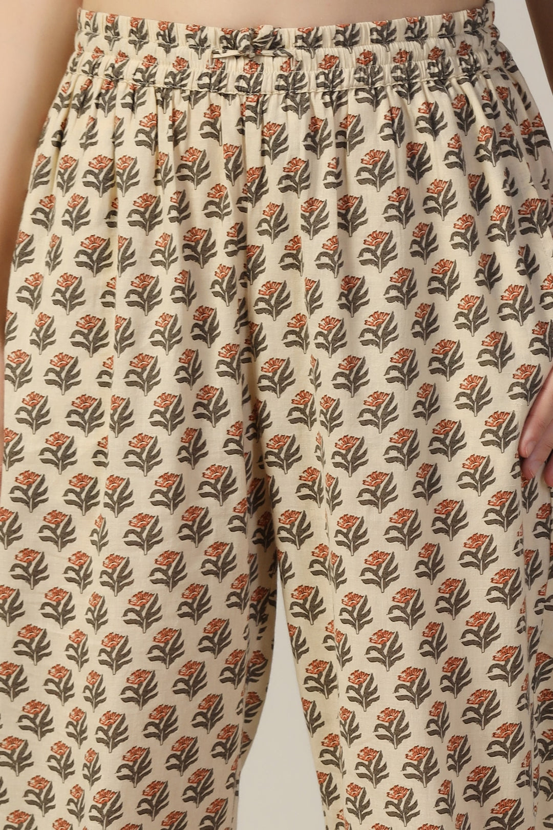 Beige Printed Cotton Palazzo