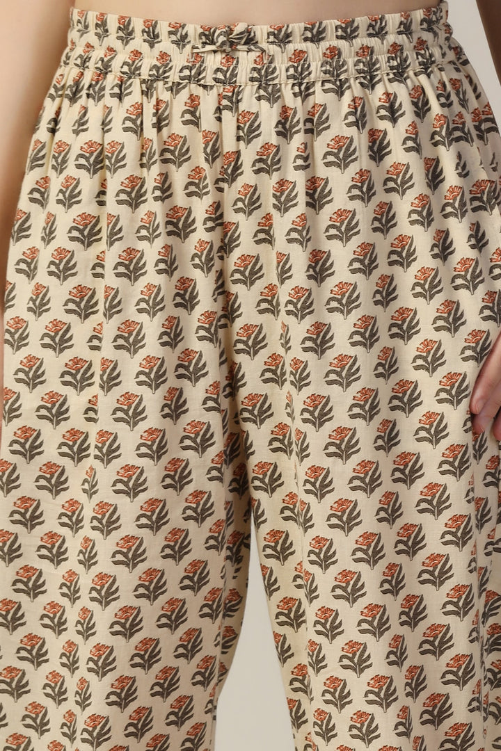 Beige Printed Cotton Palazzo
