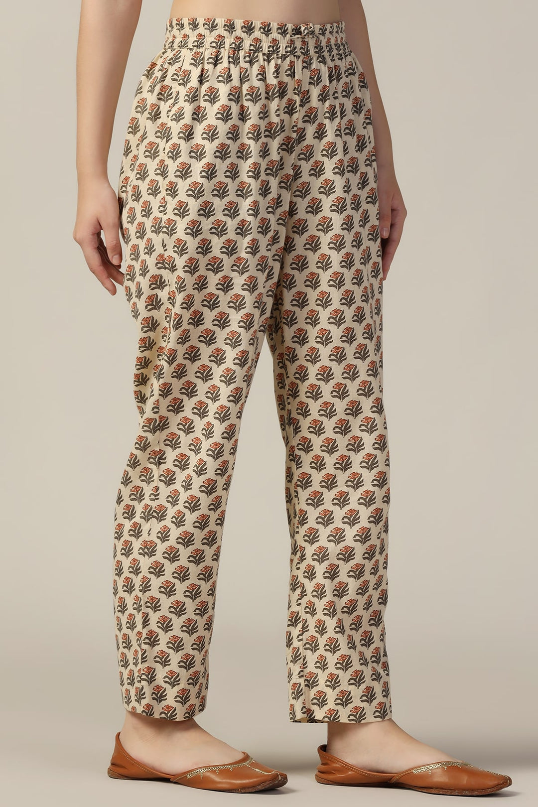 Beige Printed Cotton Palazzo
