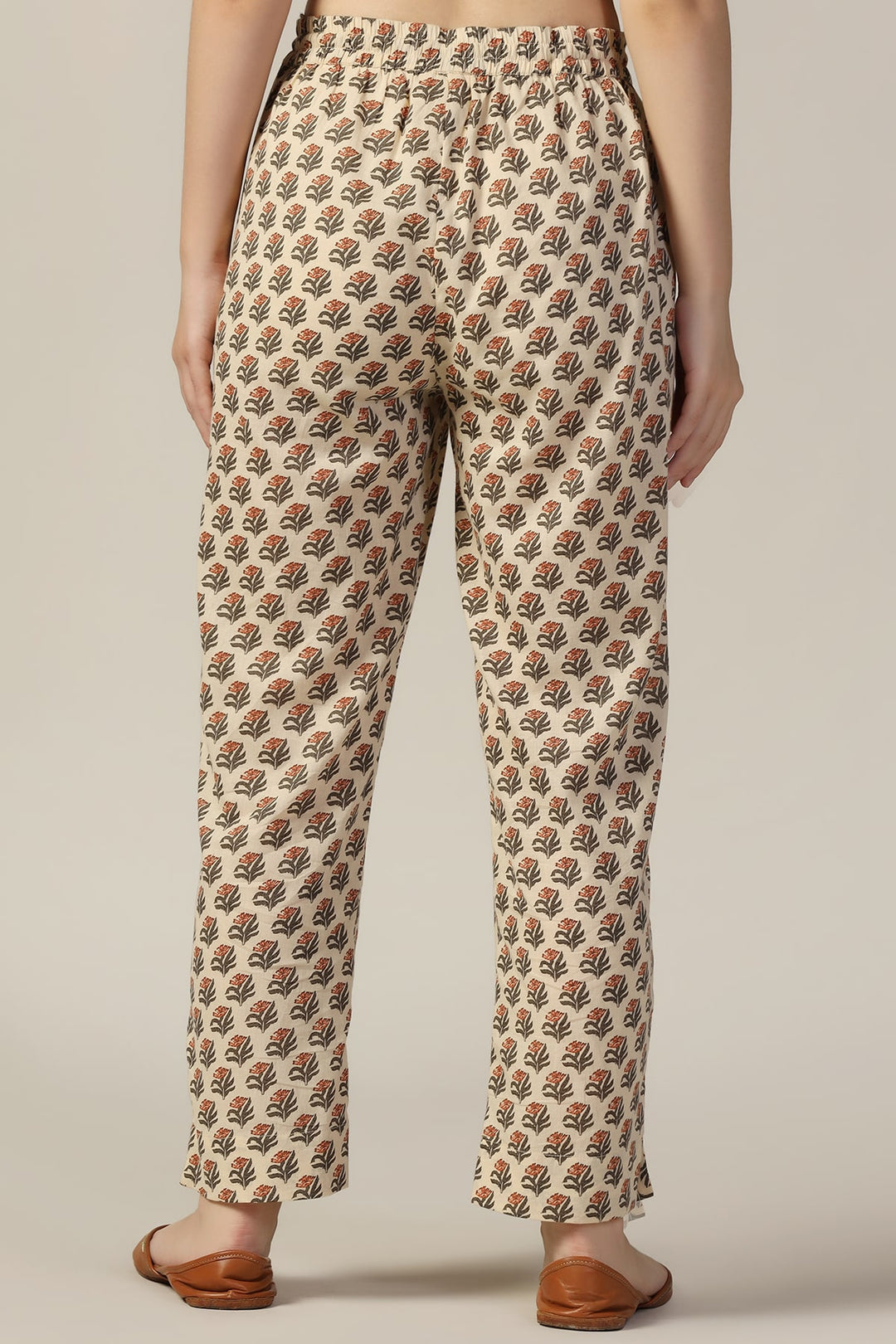 Beige Printed Cotton Palazzo