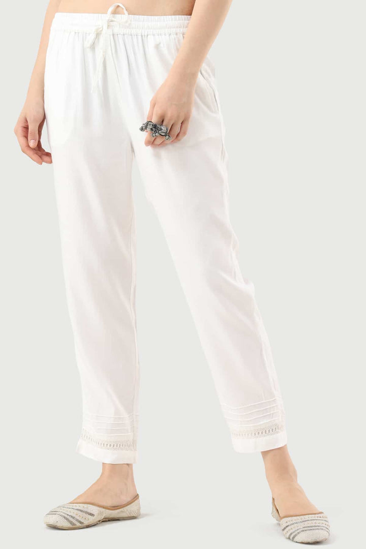 White Viscose Twill Palazzo with Regular Fit