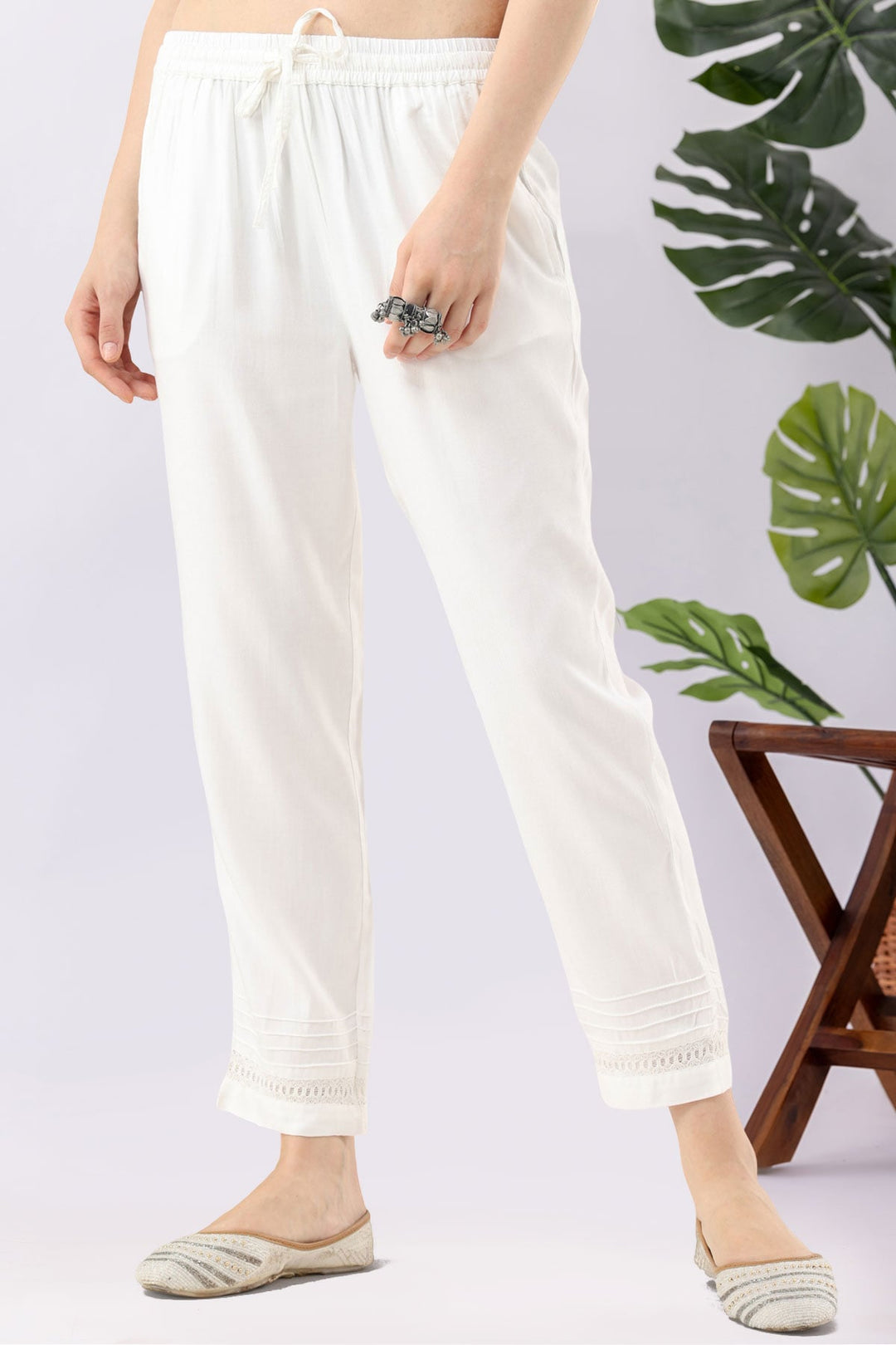 Solid White Tencel Twill Pant Regular Fit