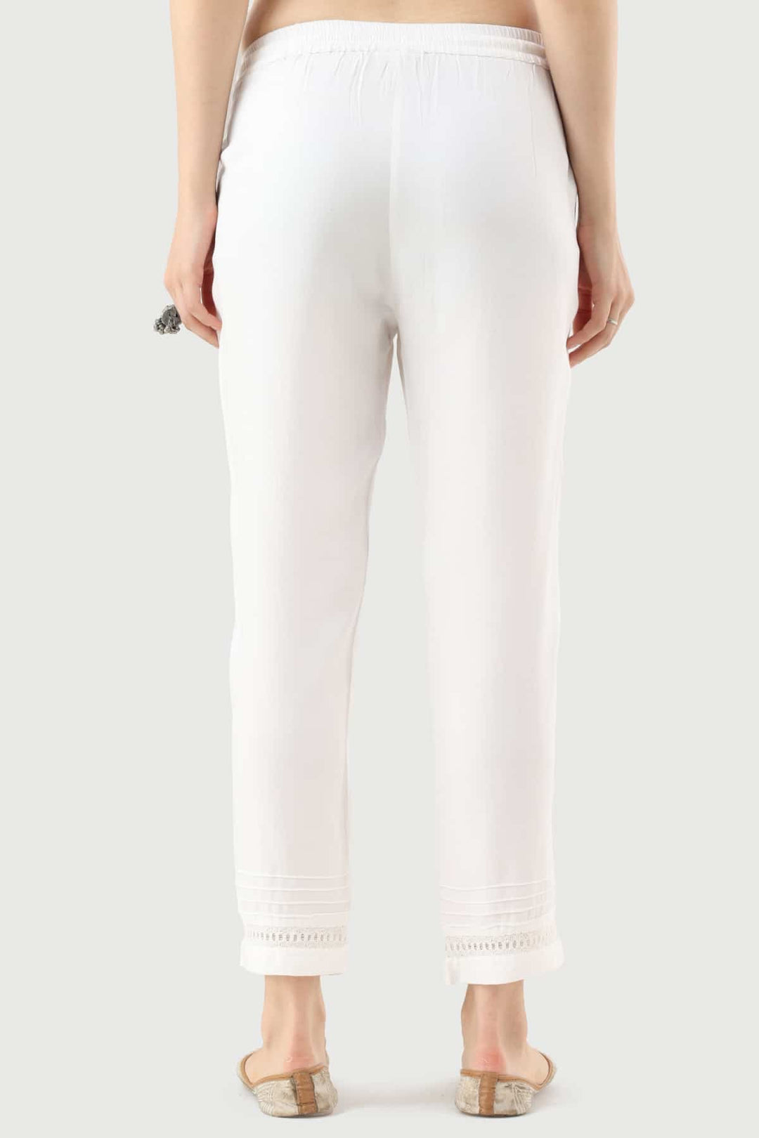 White Viscose Twill Palazzo with Regular Fit