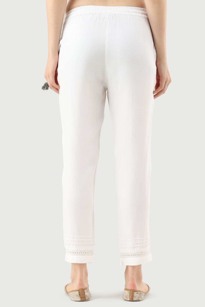 White Viscose Twill Palazzo with Regular Fit
