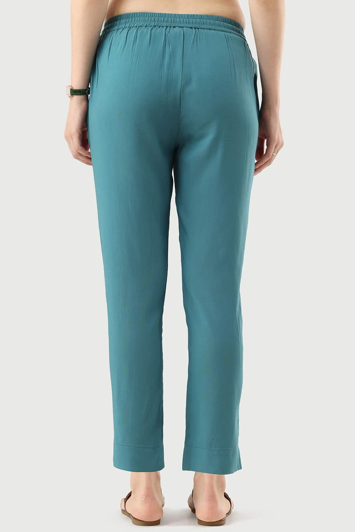 Turquoise Solid Rayon Palazzo