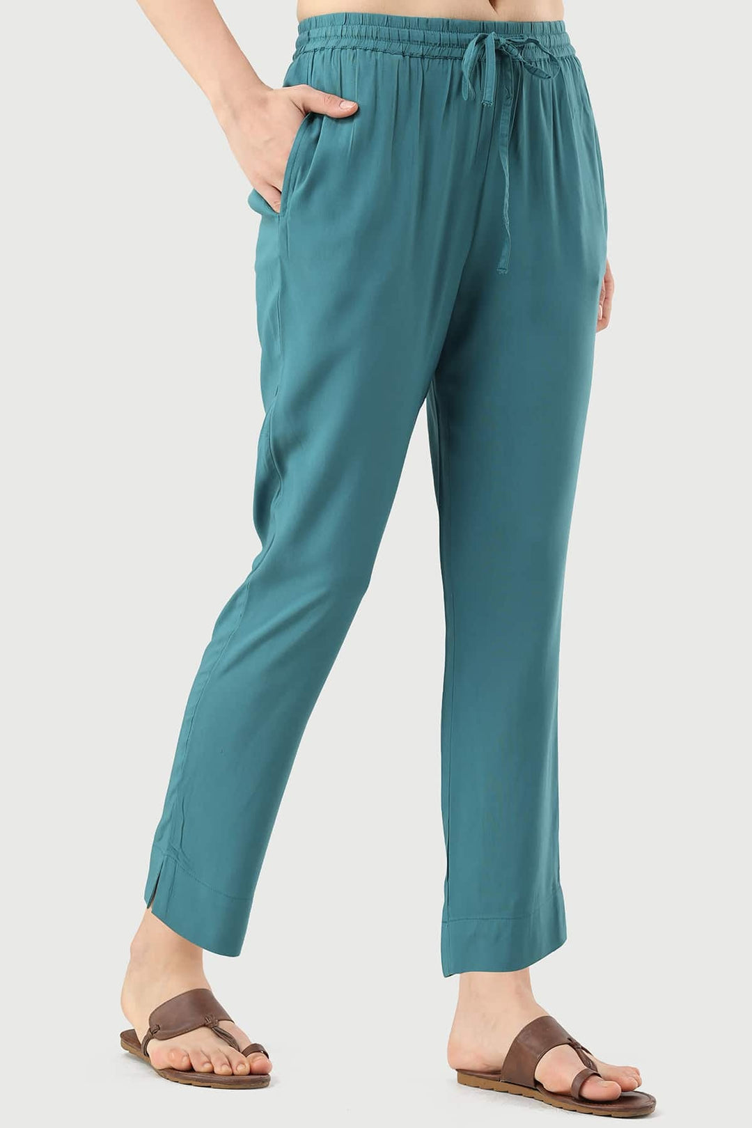 Turquoise Solid Rayon Palazzo