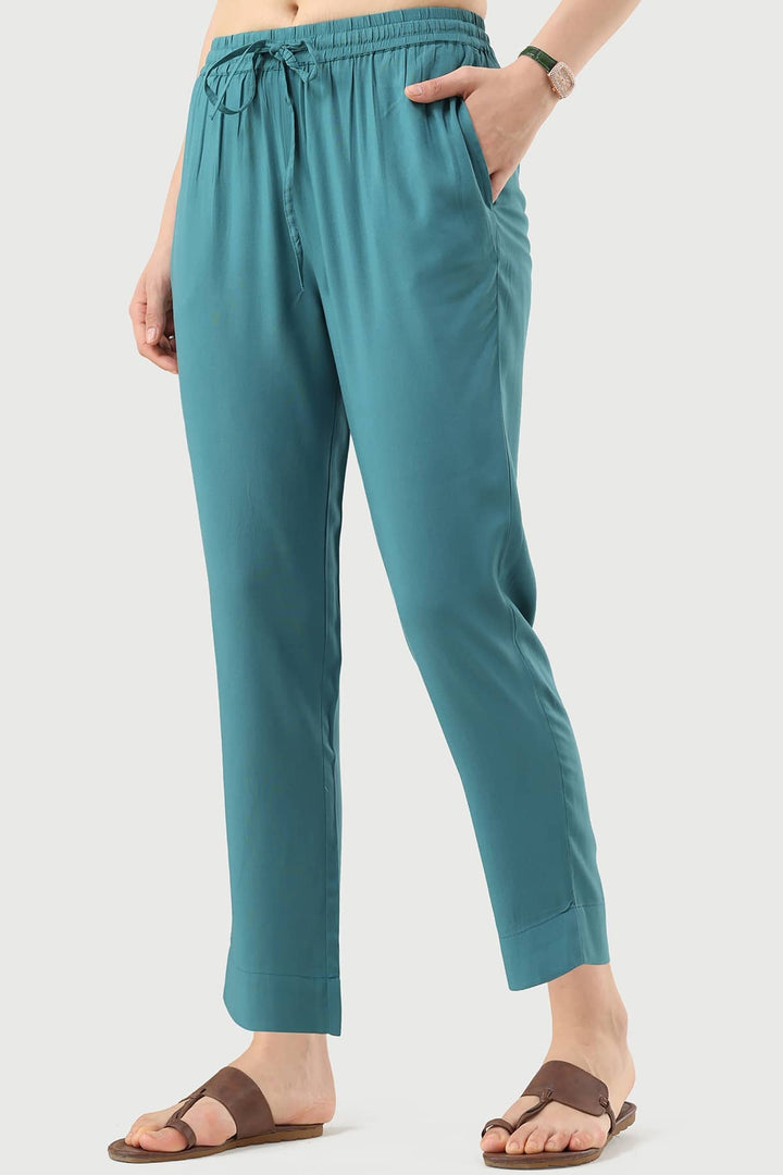 Turquoise Solid Rayon Palazzo