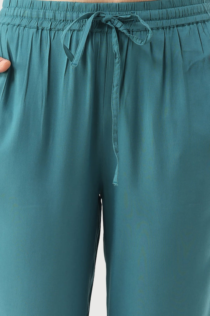 Turquoise Solid Rayon Palazzo