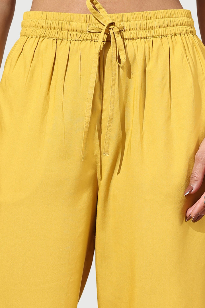 Yellow Solid Rayon Viscose Palazzo