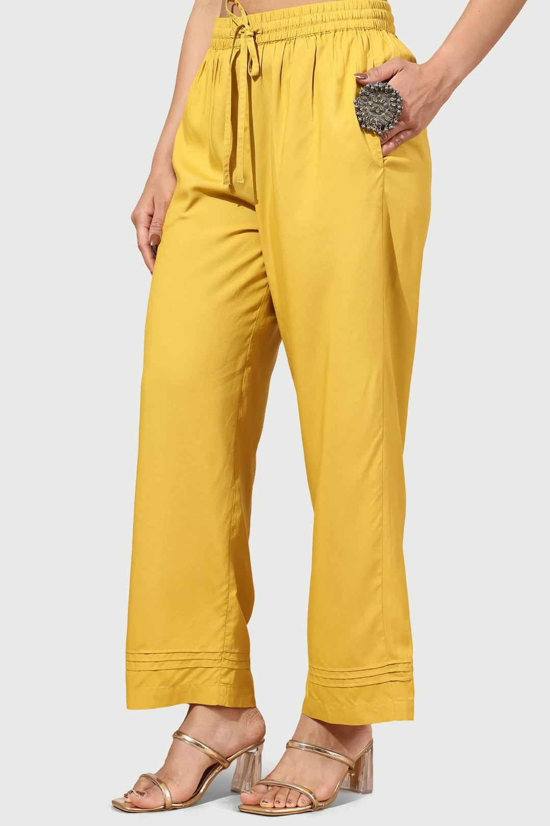 Yellow Solid Rayon Viscose Palazzo
