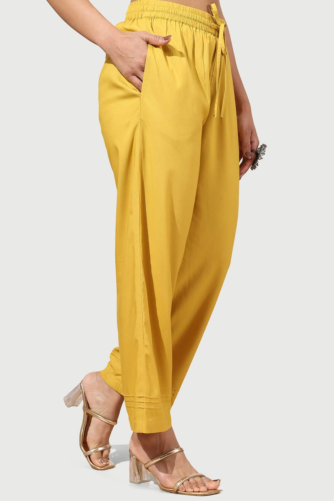 Yellow Solid Rayon Viscose Palazzo