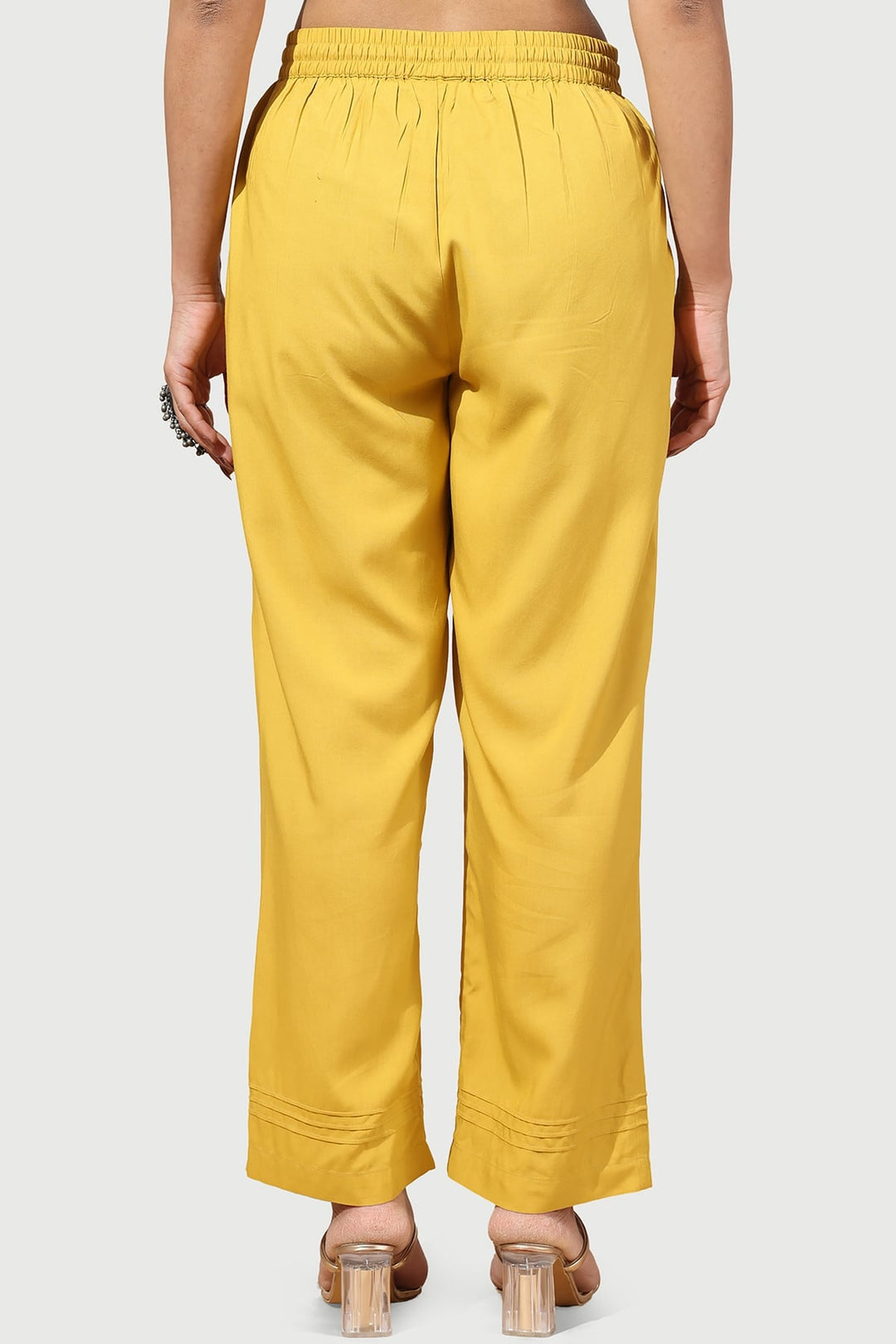 Yellow Solid Rayon Viscose Palazzo