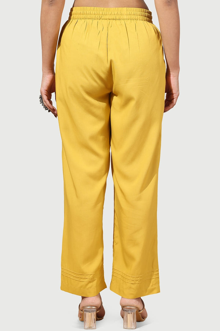Yellow Solid Rayon Viscose Palazzo