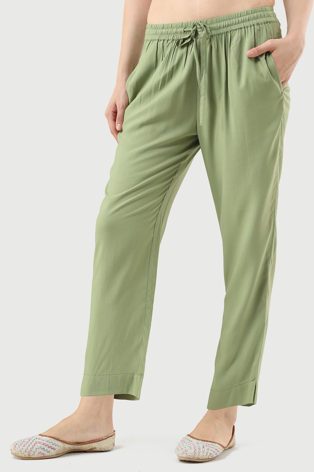 Forest Green Solid Rayon Palazzo