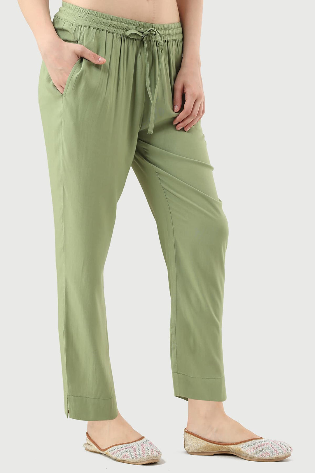 Forest Green Solid Rayon Palazzo