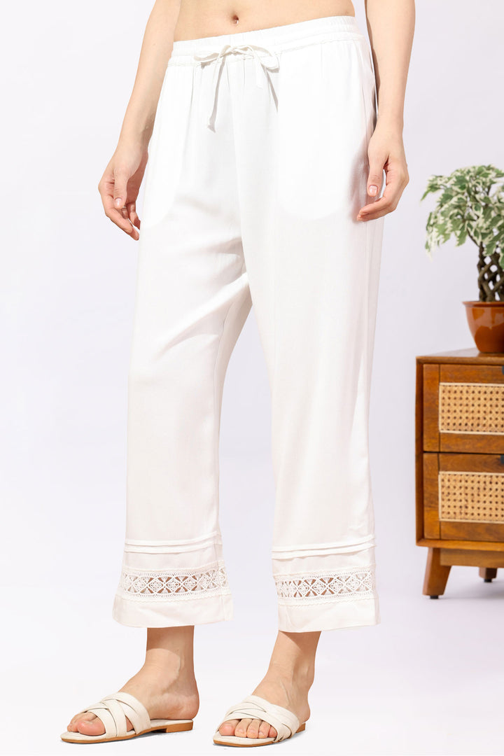 Solid White Tencel Twill Palazzo Regular Fit