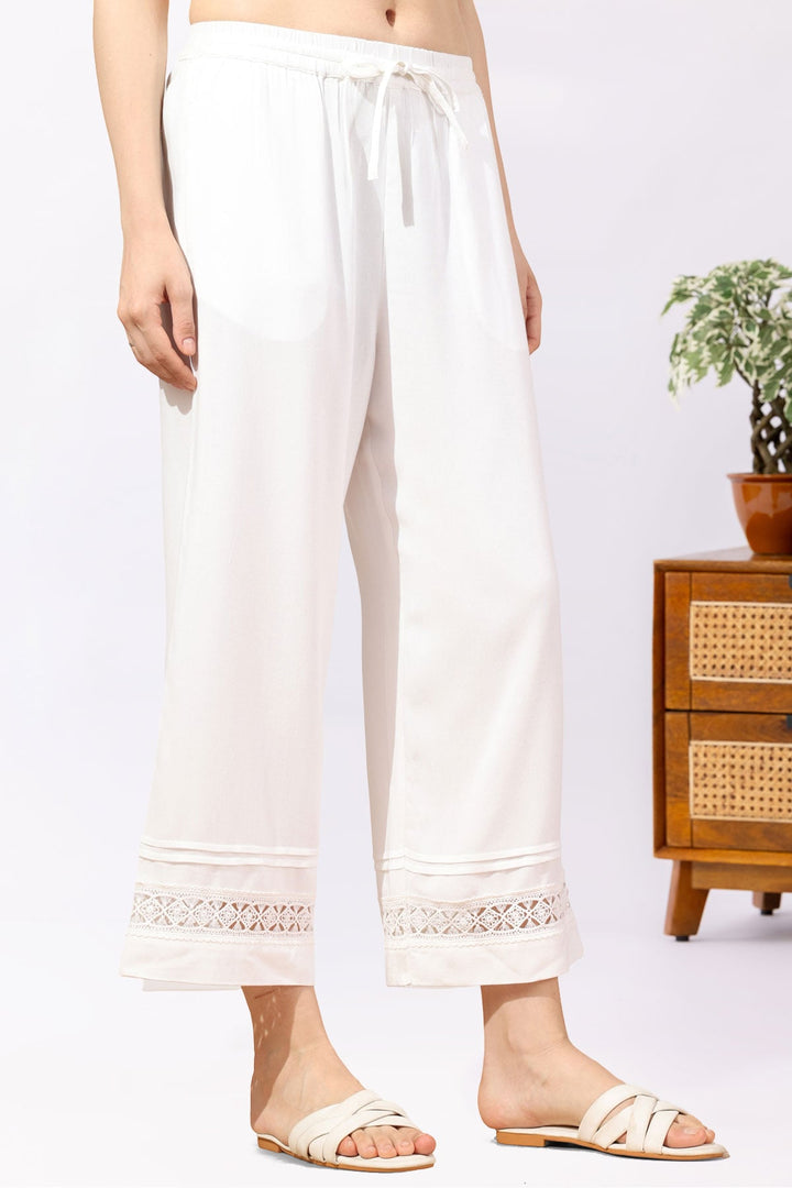 Solid White Tencel Twill Palazzo Regular Fit