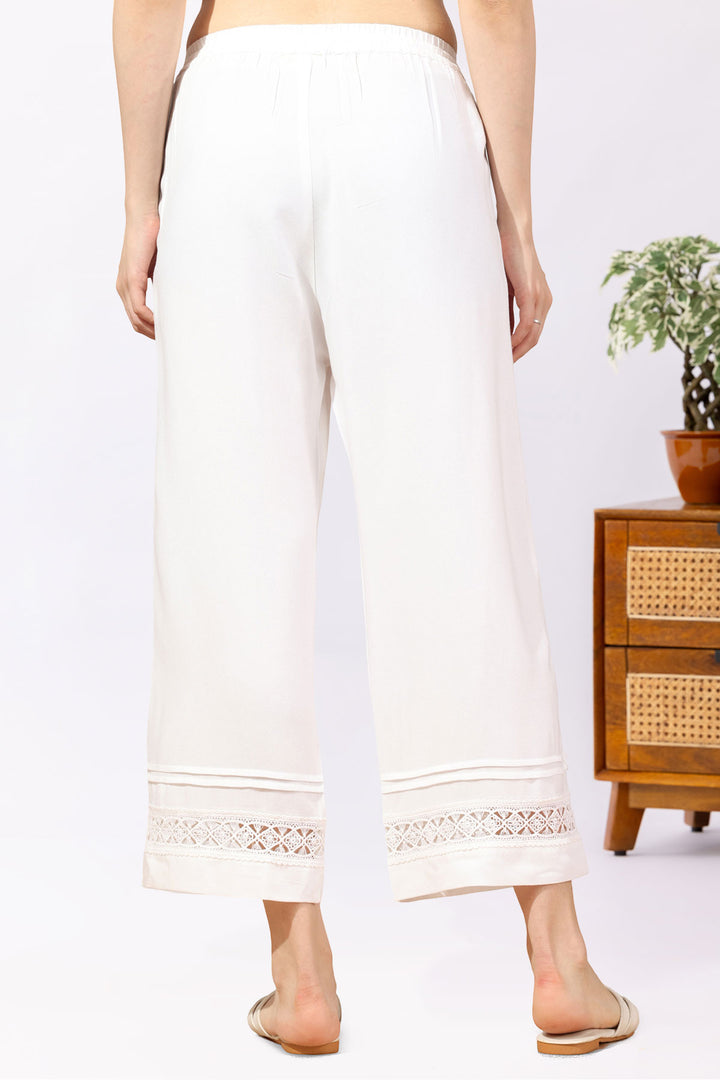 Solid White Tencel Twill Palazzo Regular Fit