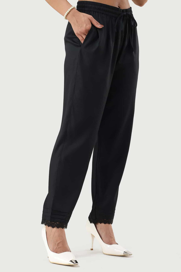 Black Rayon Twill Palazzo with Regular Fit