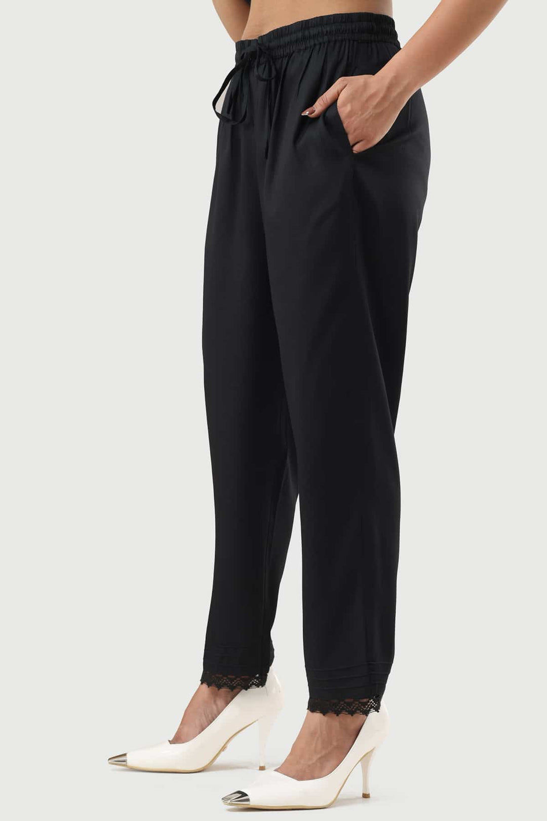 Black Rayon Twill Palazzo with Regular Fit