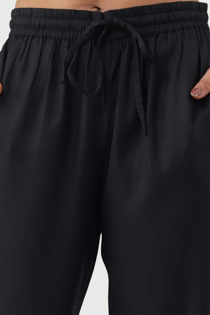 Black Rayon Twill Palazzo with Regular Fit