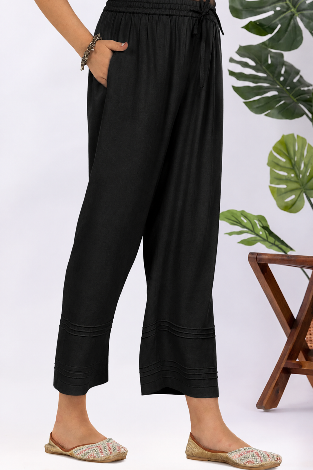 Black Tencel Twill Pant with Regular Fit