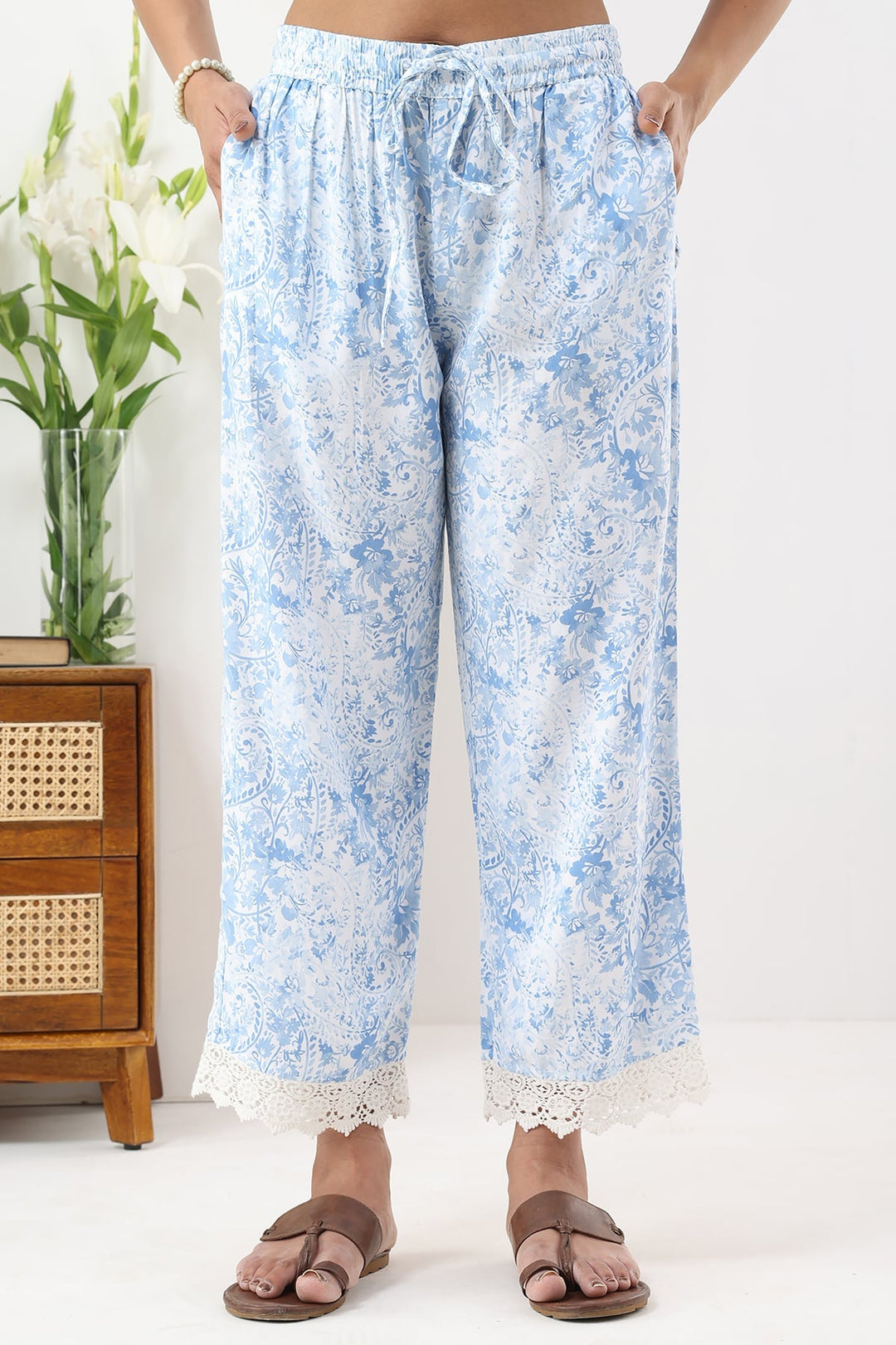 Blue Printed Rayon Palazzo