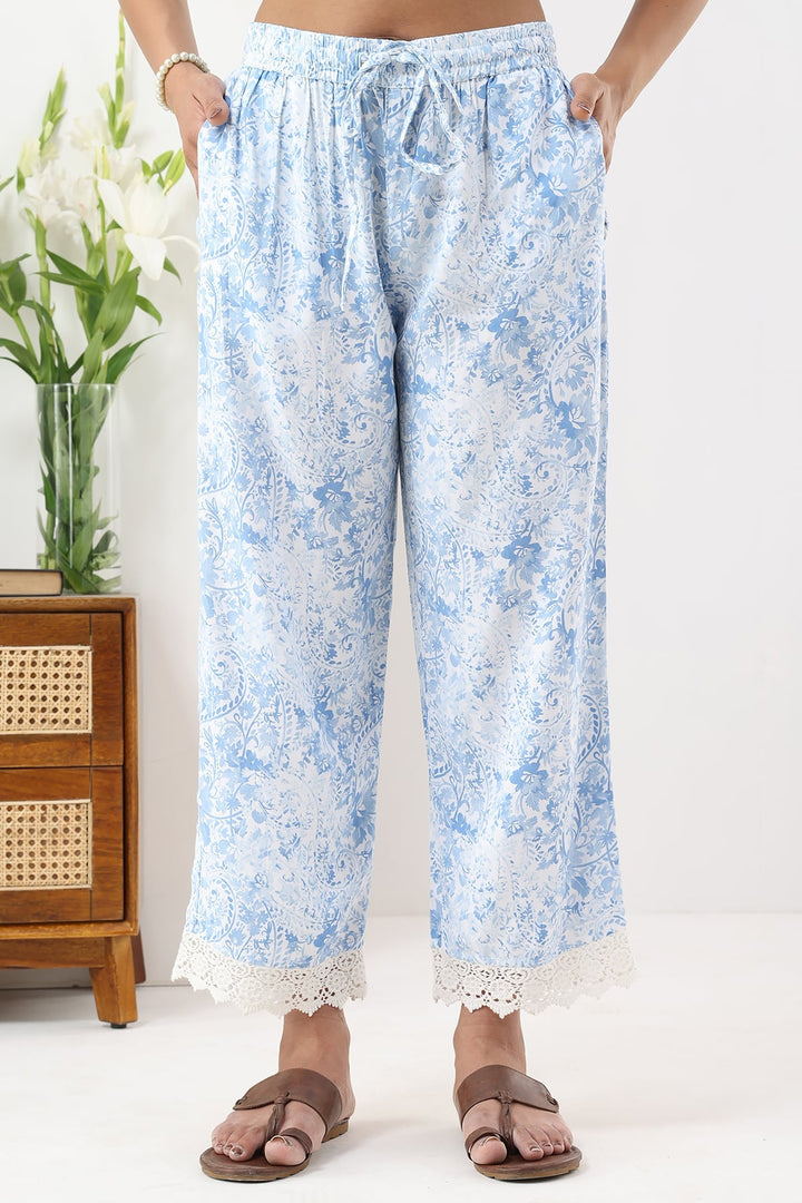 Blue Printed Rayon Palazzo