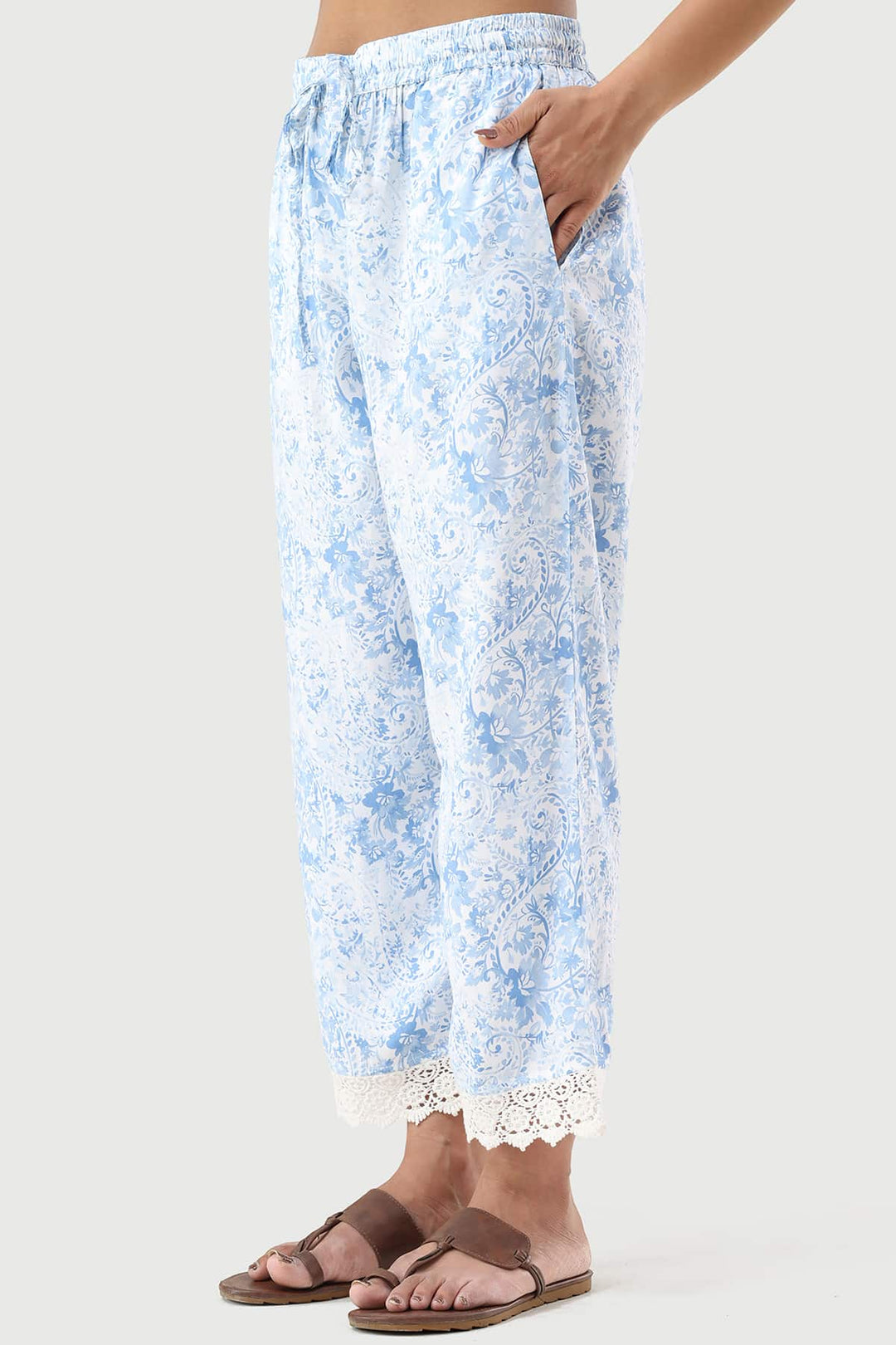 Blue Printed Rayon Palazzo