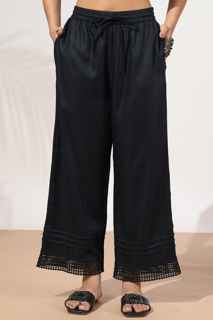 Black Viscose Twill Solid Palazzo