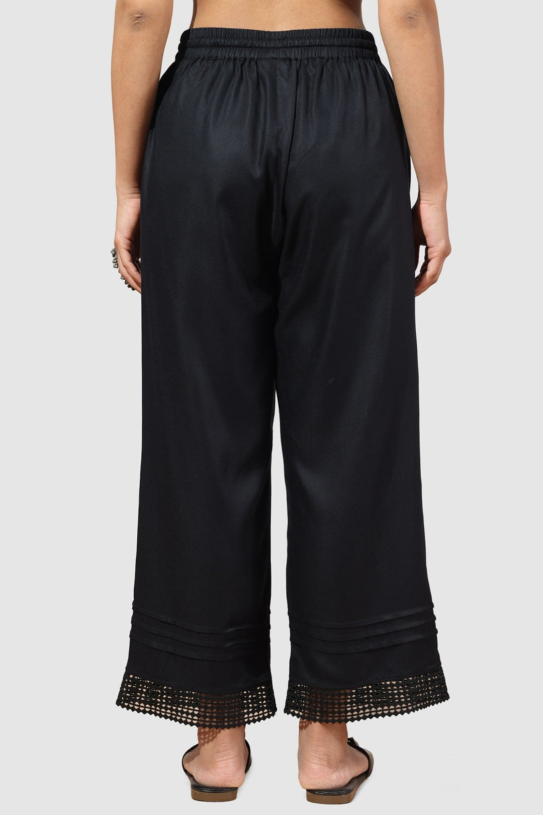 Black Viscose Twill Solid Palazzo