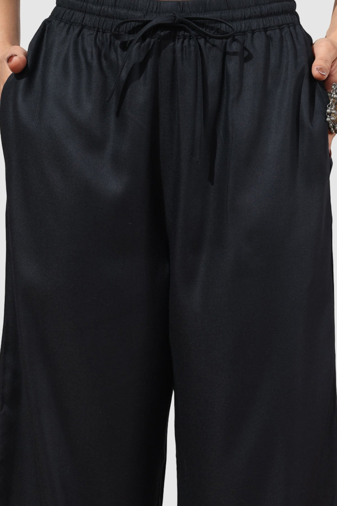 Black Viscose Twill Solid Palazzo