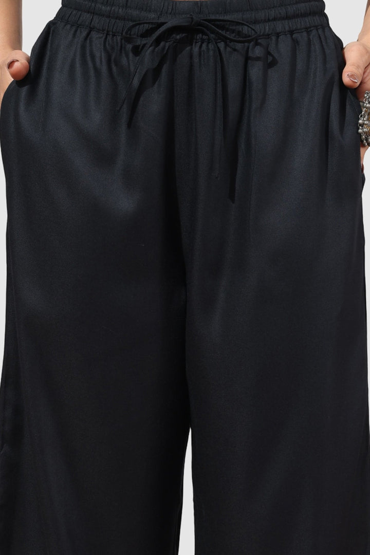 Black Viscose Twill Solid Palazzo