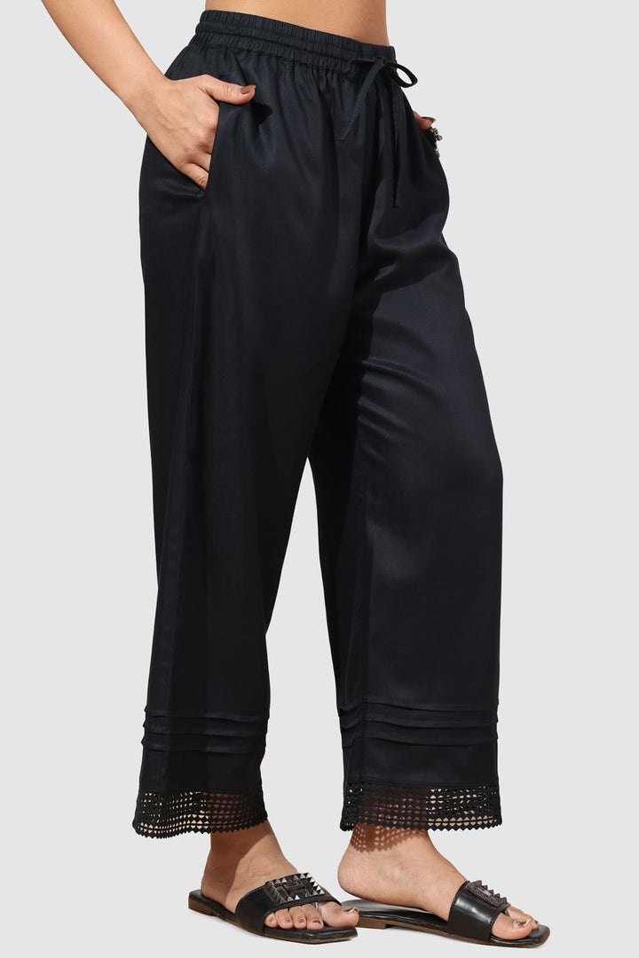 Black Viscose Twill Solid Palazzo