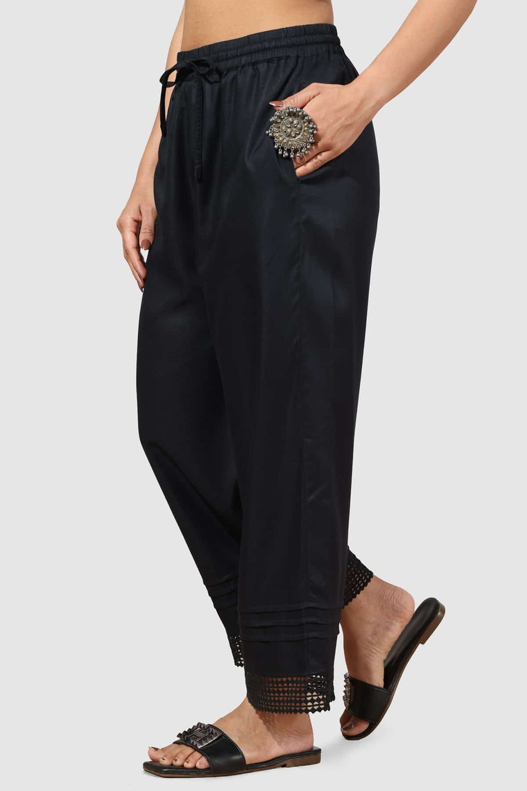 Black Viscose Twill Solid Palazzo