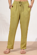 Olive Green Solid Viscose Twill Palazzo
