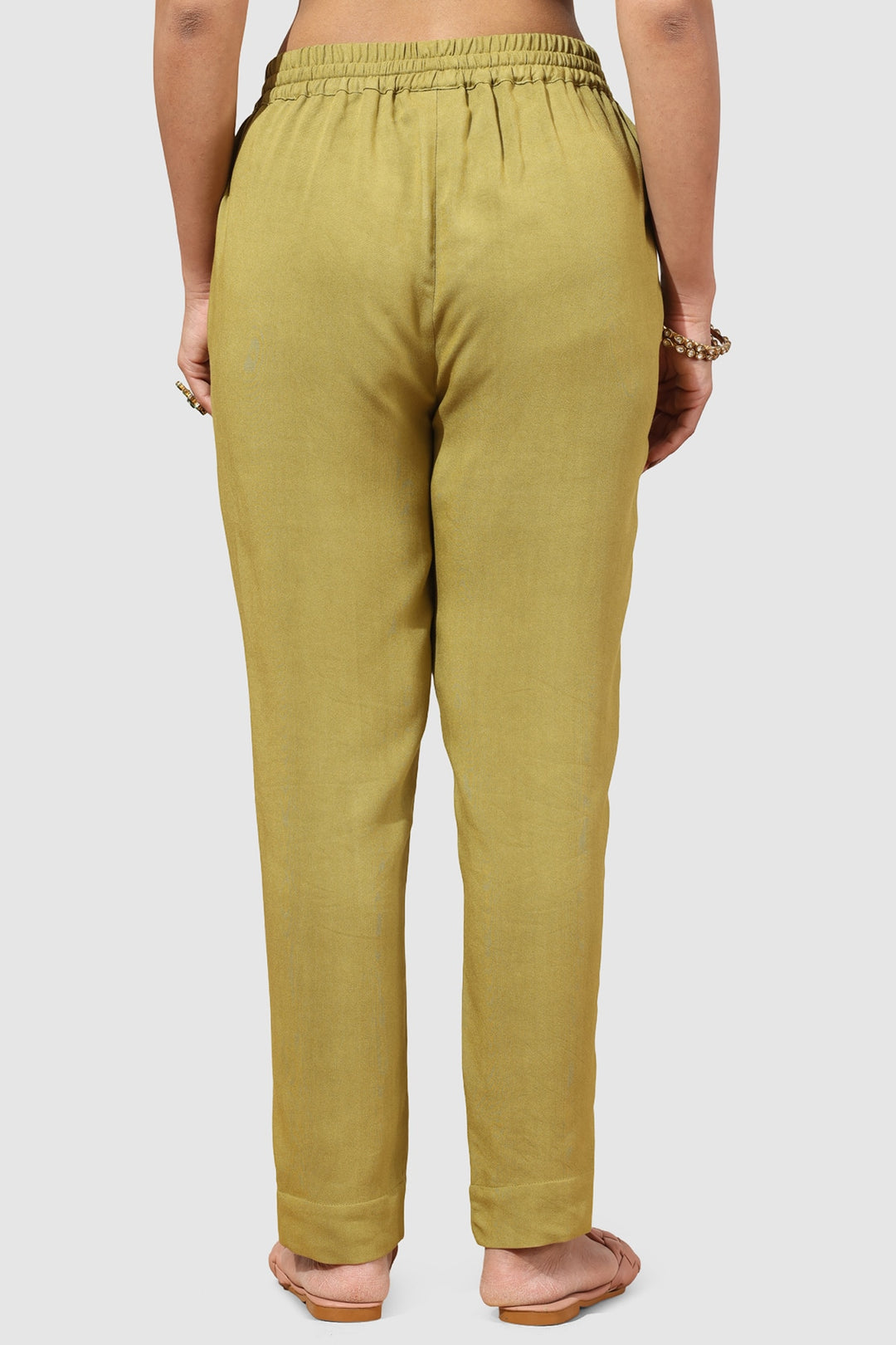 Olive Green Solid Viscose Twill Palazzo