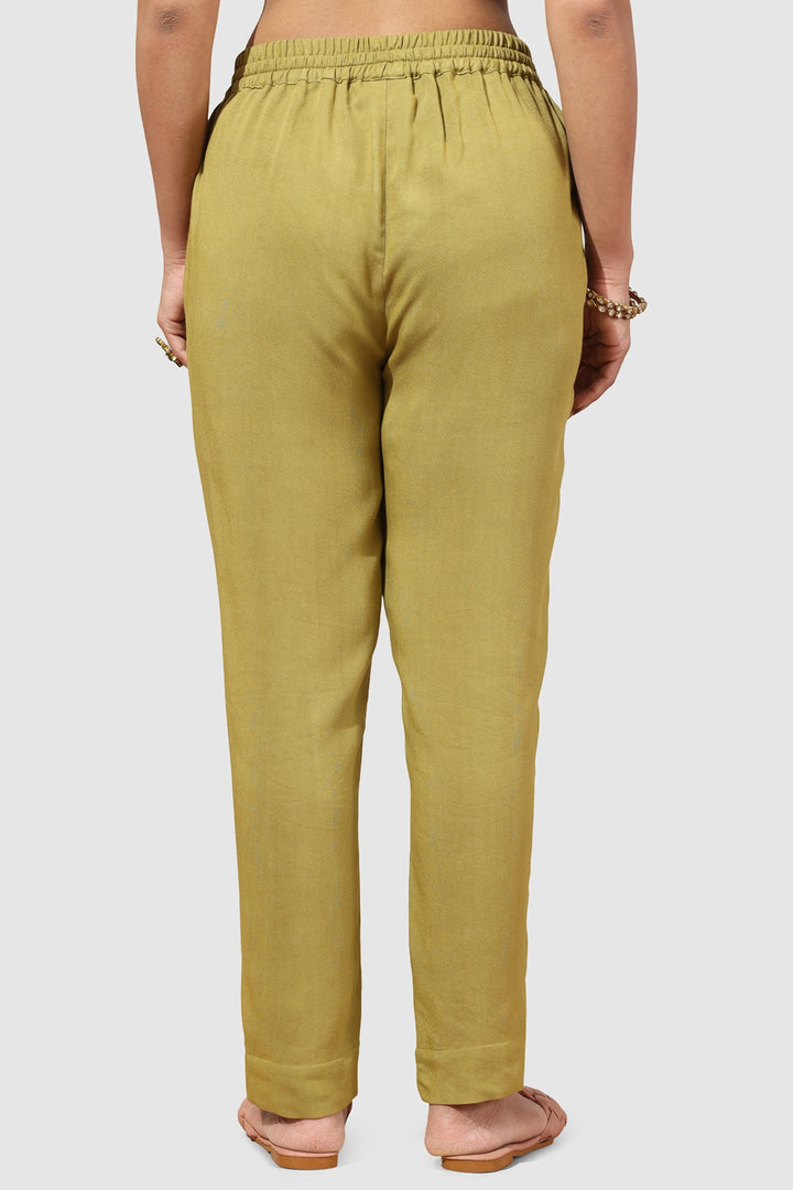 Olive Green Solid Viscose Twill Palazzo