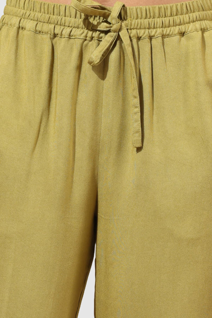 Olive Green Solid Viscose Twill Palazzo