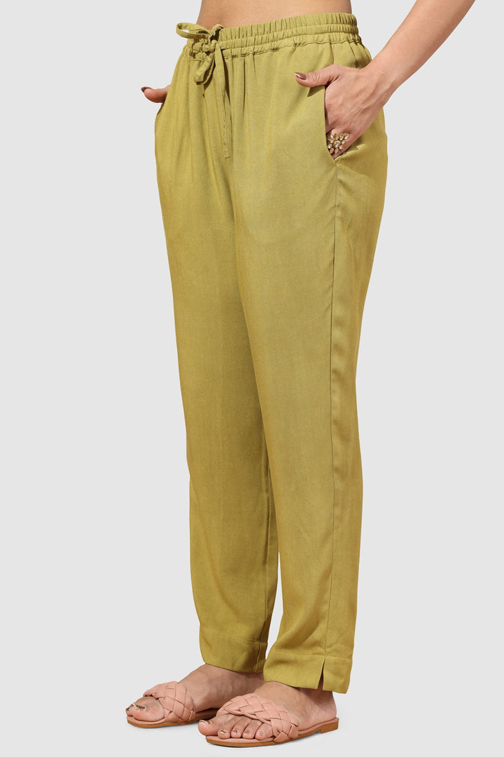 Olive Green Solid Viscose Twill Palazzo
