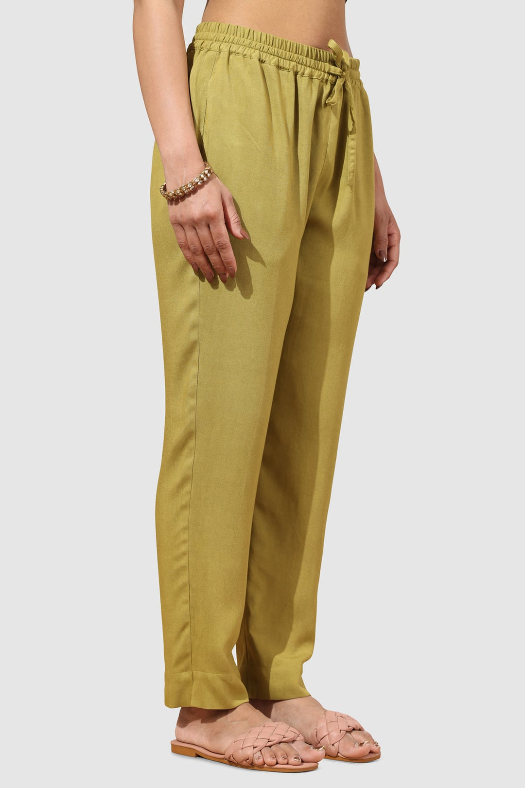Olive Green Solid Viscose Twill Palazzo