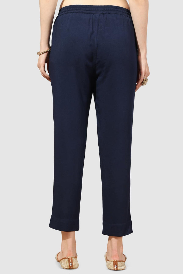 Blue Solid Viscose Twill Palazzo