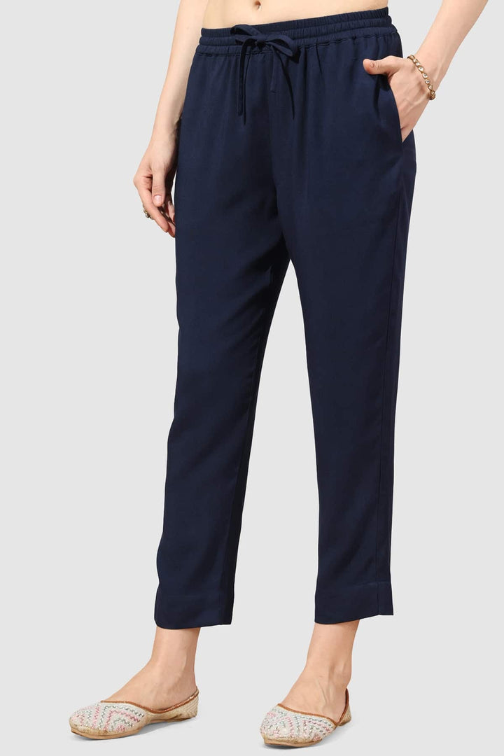 Blue Solid Viscose Twill Palazzo