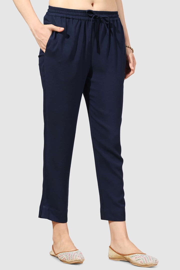 Blue Solid Viscose Twill Palazzo